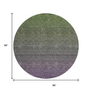 HomeRoots 8' Purple and Green Ombre Washable Round Rug with UV Protection, Stain Resistance & Modern Style 666917