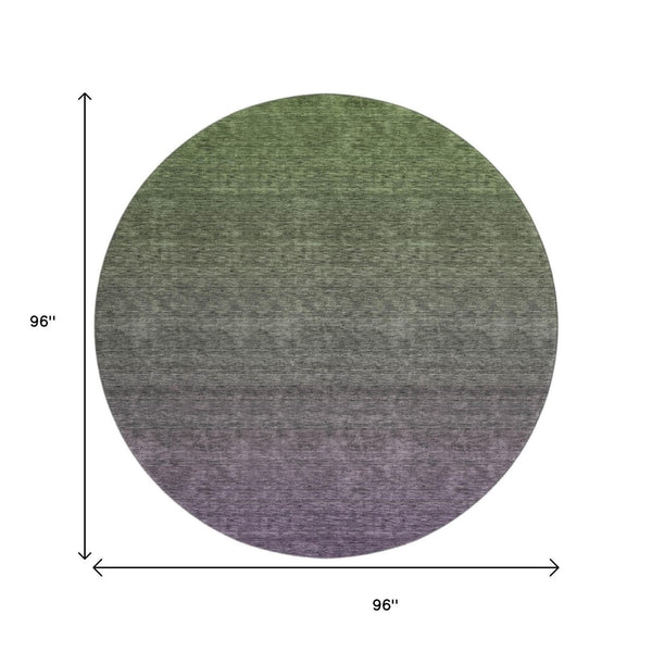 HomeRoots 8' Purple and Green Ombre Washable Round Rug with UV Protection, Stain Resistance & Modern Style 666917