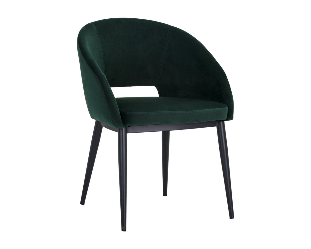 Sunpan THATCHER Dining Armchair in Deep Green Sky - Modern Barrel-Back Design with Black Steel Frame 104965