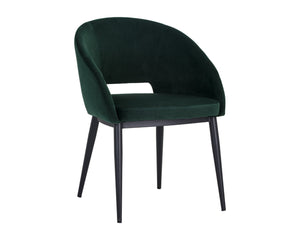Sunpan THATCHER Dining Armchair in Deep Green Sky - Modern Barrel-Back Design with Black Steel Frame 104965