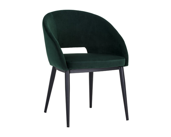 Sunpan THATCHER Dining Armchair in Deep Green Sky - Modern Barrel-Back Design with Black Steel Frame 104965