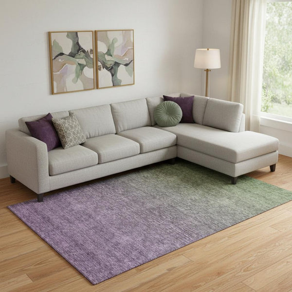 HomeRoots 10' X 14' Purple & Green Ombre Area Rug - Durable, Stain-Resistant, UV Protected for High-Traffic Homes 666920