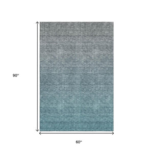 HomeRoots 5' X 8' Teal-Gray Ombre Area Rug - Washable, UV-Protected, Durable & Perfect for Busy Homes! 666922