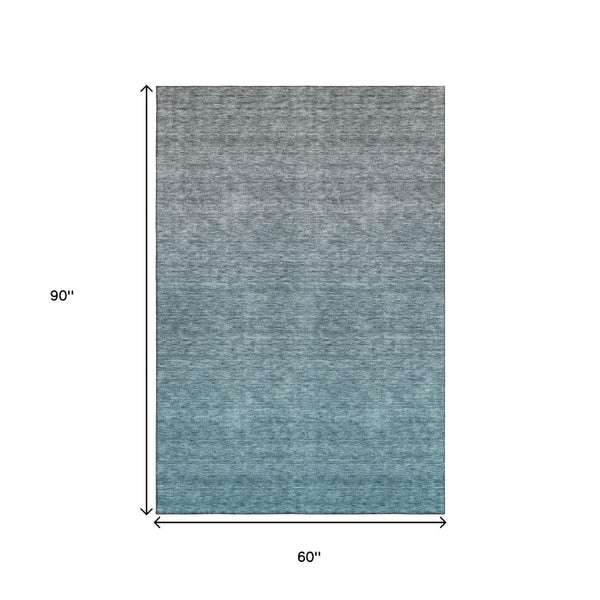 HomeRoots 5' X 8' Teal-Gray Ombre Area Rug - Washable, UV-Protected, Durable & Perfect for Busy Homes! 666922