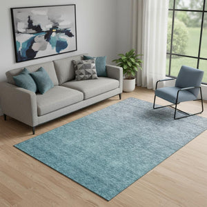 HomeRoots 5' X 8' Teal-Gray Ombre Area Rug - Washable, UV-Protected, Durable & Perfect for Busy Homes! 666922