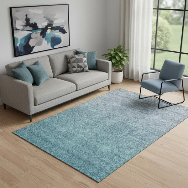 HomeRoots 5' X 8' Teal-Gray Ombre Area Rug - Washable, UV-Protected, Durable & Perfect for Busy Homes! 666922