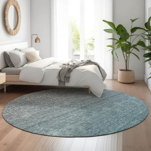 HomeRoots 8' Teal Ombre Round Rug - Stylish, Washable & UV-Protected for High-Traffic Spaces & Families 666923