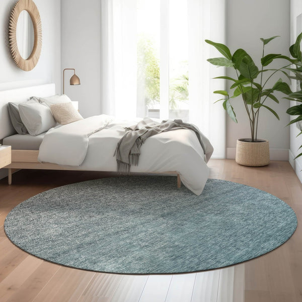 HomeRoots 8' Teal Ombre Round Rug - Stylish, Washable & UV-Protected for High-Traffic Spaces & Families 666923