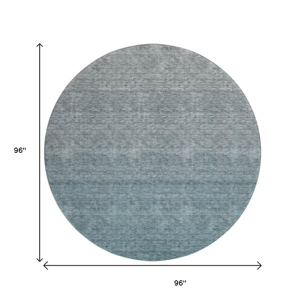 HomeRoots 8' Teal Ombre Round Rug - Stylish, Washable & UV-Protected for High-Traffic Spaces & Families 666923