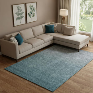 HomeRoots 9' X 12' Teal and Gray Ombre Area Rug - Stylish, Washable, UV-Protected for Family-Friendly Spaces 666925