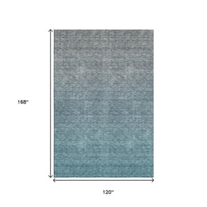 HomeRoots 10' Teal and Gray Ombre Washable Area Rug – UV Protected, Durable, Stylish for Busy Households 666926