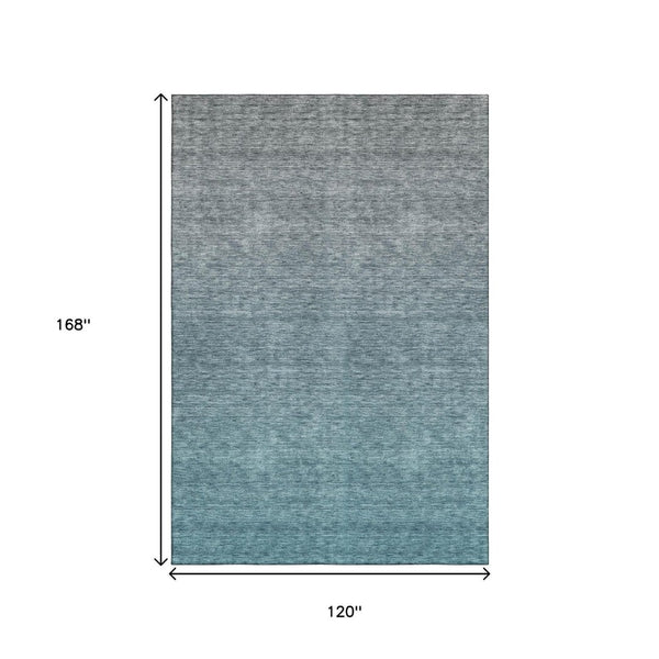 HomeRoots 10' Teal and Gray Ombre Washable Area Rug – UV Protected, Durable, Stylish for Busy Households 666926