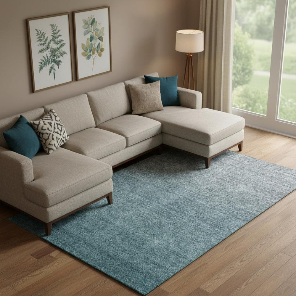 HomeRoots 10' Teal and Gray Ombre Washable Area Rug – UV Protected, Durable, Stylish for Busy Households 666926