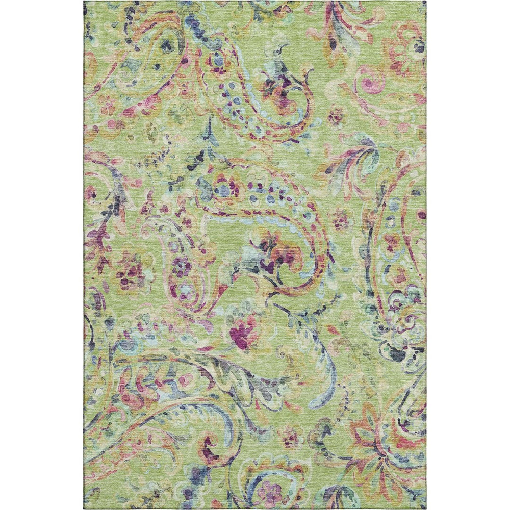HomeRoots 5' X 8' Artichoke Green, Blue & Pink Paisley Area Rug - Durable, Washable & UV Protected for Homes 666934
