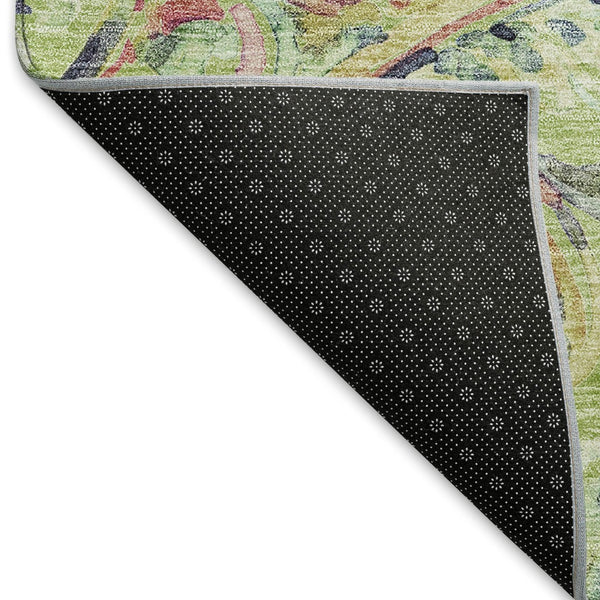 HomeRoots 8' Washable Round Rug in Artichoke Green, Blue & Pink Paisley - UV Protected, Stain Resistant, Durable! 666935