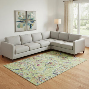 HomeRoots 8' X 10' Washable Paisley Area Rug in Artichoke Green, Blue & Pink - Durable, UV-Protected Beauty 666936
