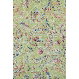 HomeRoots 8' X 10' Washable Paisley Area Rug in Artichoke Green, Blue & Pink - Durable, UV-Protected Beauty 666936