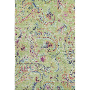 HomeRoots 9' X 12' Artichoke Green, Blue & Pink Paisley Washable Area Rug with UV Protection for Every Space 666937