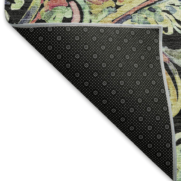 HomeRoots 8' Vibrant Paisley Round Rug in Black, Blue & Pink - Washable, UV Protected, Durable & Stylish Decor 666941