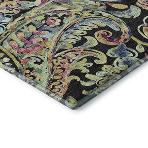 HomeRoots 8' Vibrant Paisley Round Rug in Black, Blue & Pink - Washable, UV Protected, Durable & Stylish Decor 666941