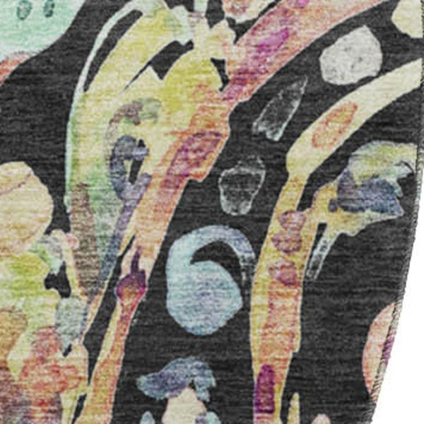 HomeRoots 8' Vibrant Paisley Round Rug in Black, Blue & Pink - Washable, UV Protected, Durable & Stylish Decor 666941