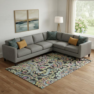 HomeRoots 8' X 10' Elegant Paisley Area Rug in Black, Blue & Pink – Washable, UV-Protected & Durable Design 666942