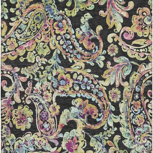 HomeRoots 8' X 10' Elegant Paisley Area Rug in Black, Blue & Pink – Washable, UV-Protected & Durable Design 666942