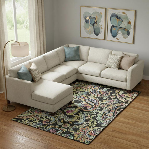 HomeRoots 9' X 12' Washable Black Blue Pink Paisley Area Rug with UV Protection for Stylish, Durable Living 666943