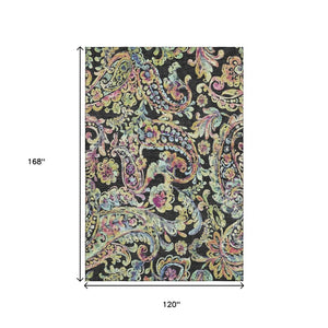 HomeRoots 10' X 14' Washable Paisley Area Rug in Black, Blue & Pink - UV Protected, Durable for Busy Homes 666944