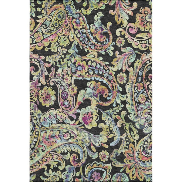 HomeRoots 10' X 14' Washable Paisley Area Rug in Black, Blue & Pink - UV Protected, Durable for Busy Homes 666944