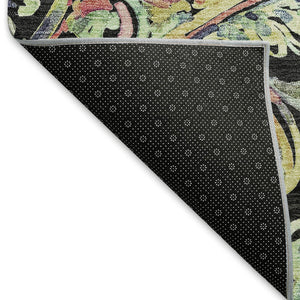 HomeRoots 10' X 14' Washable Paisley Area Rug in Black, Blue & Pink - UV Protected, Durable for Busy Homes 666944