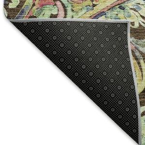 HomeRoots 5' X 8' Paisley Area Rug in Chocolate, Blue & Pink - Washable, UV Protected, Stain-Resistant Design 666946