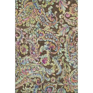 HomeRoots 8' X 10' Elegant Paisley Washable Area Rug in Chocolate, Blue & Pink with UV Protection & Durability 666948