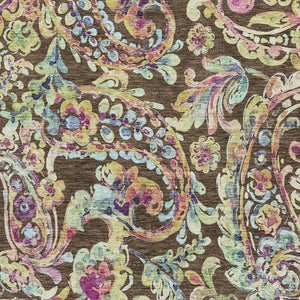 HomeRoots 10' X 14' Washable Paisley Area Rug in Chocolate, Blue & Pink - Durable, UV-Protected & Stylish! 666950
