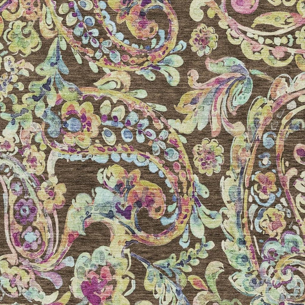 HomeRoots 10' X 14' Washable Paisley Area Rug in Chocolate, Blue & Pink - Durable, UV-Protected & Stylish! 666950