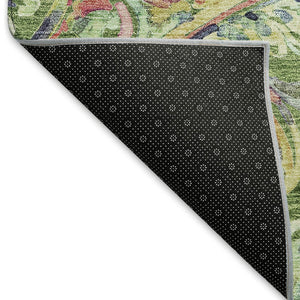 HomeRoots 8' Vibrant Paisley Round Rug in Fern Green, Blue & Pink - Washable, UV-Protected & Stain-Resistant! 666953