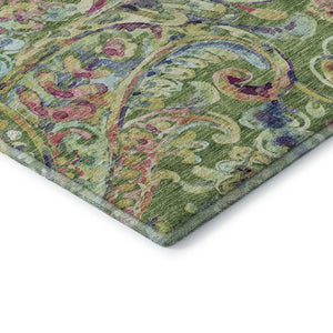 HomeRoots 8' Vibrant Paisley Round Rug in Fern Green, Blue & Pink - Washable, UV-Protected & Stain-Resistant! 666953