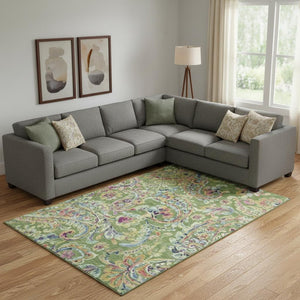 HomeRoots 8' X 10' Washable Paisley Area Rug in Fern Green, Blue & Pink - UV Protected, Stain Resistant, Durable 666954