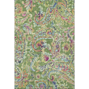 HomeRoots 8' X 10' Washable Paisley Area Rug in Fern Green, Blue & Pink - UV Protected, Stain Resistant, Durable 666954
