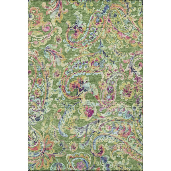 HomeRoots 8' X 10' Washable Paisley Area Rug in Fern Green, Blue & Pink - UV Protected, Stain Resistant, Durable 666954