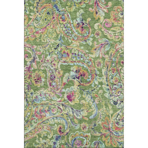 HomeRoots 10' Paisley Area Rug in Fern Green, Blue & Pink – Washable, UV-Protected, Perfect for Homes & Patios 666956