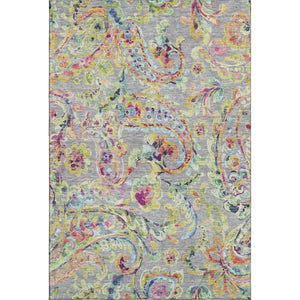 HomeRoots 5' X 8' Gray Blue Pink Paisley Washable Area Rug - Stylish, Durable, UV-Protected for Any Room 666958