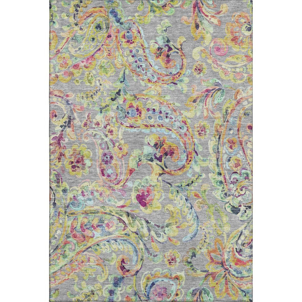 HomeRoots 5' X 8' Gray Blue Pink Paisley Washable Area Rug - Stylish, Durable, UV-Protected for Any Room 666958