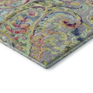 HomeRoots 5' X 8' Gray Blue Pink Paisley Washable Area Rug - Stylish, Durable, UV-Protected for Any Room 666958