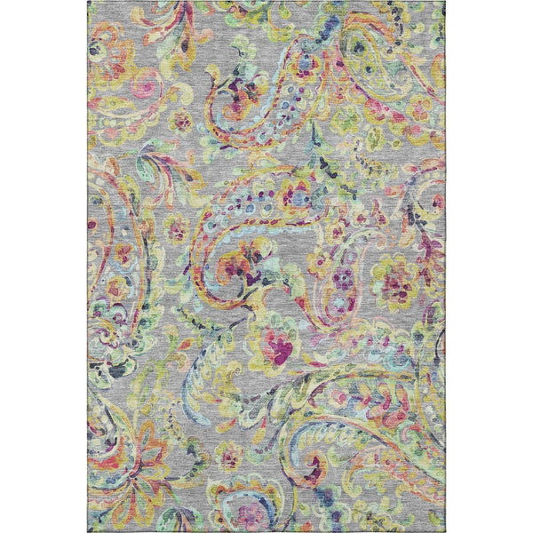 HomeRoots 5' X 8' Gray Blue Pink Paisley Washable Area Rug - Stylish, Durable, UV-Protected for Any Room 666958