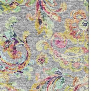 HomeRoots 8' X 10' Washable Paisley Area Rug in Gray Blue & Pink - UV Protected, Stain Resistant, Durable Design 666960