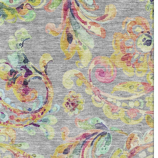HomeRoots 8' X 10' Washable Paisley Area Rug in Gray Blue & Pink - UV Protected, Stain Resistant, Durable Design 666960