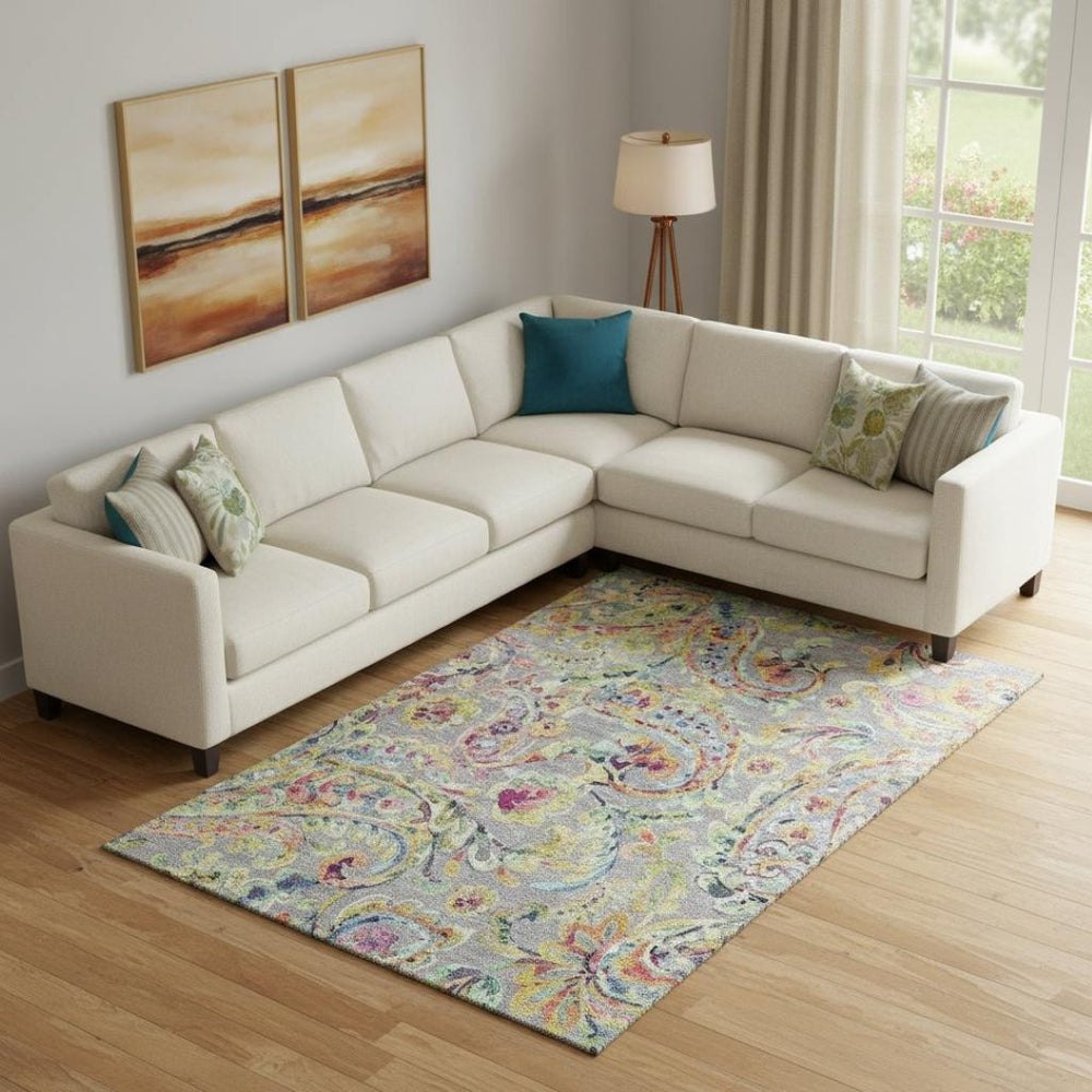 HomeRoots 9' X 12' Gray Blue Pink Paisley Washable Area Rug – Durable, Stain Resistant, UV Protected & Stylish! 666961