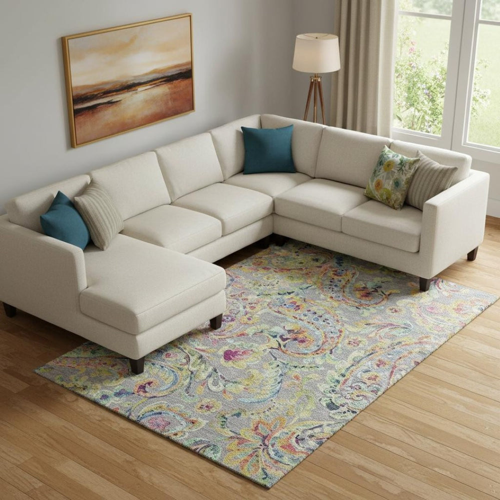 HomeRoots 10' X 14' Washable Gray Blue Pink Paisley Area Rug with UV Protection - Stylish, Durable, Family-Friendly! 666962