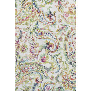 HomeRoots 5' X 8' Elegant Paisley Washable Area Rug in Ivory, Blue & Pink - UV Protection & Stain-Resistant! 666964